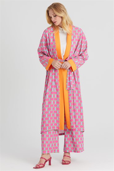 Ghisa Desenli Kimono Takım FUŞYA DESENLİ