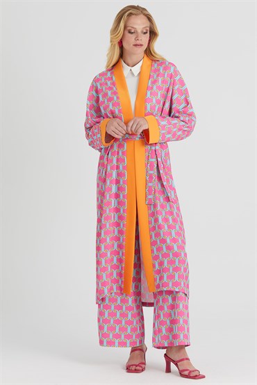 Ghisa Desenli Kimono Takım FUŞYA DESENLİ