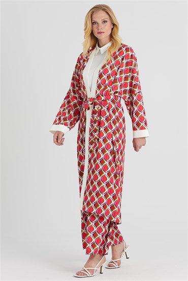 Ghisa Desenli Kimono Takım KIRMIZI