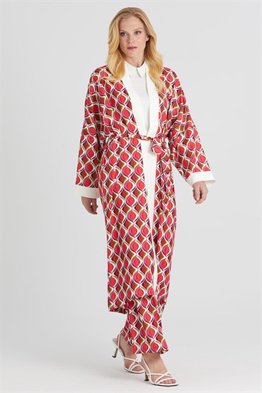 Ghisa Desenli Kimono Takım KIRMIZI