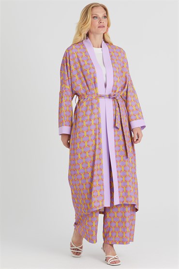 Ghisa Desenli Kimono Takım MOR DESENLİ