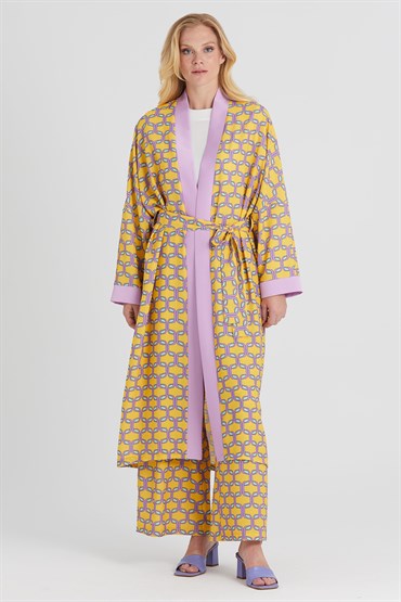 Ghisa Desenli Kimono Takım SARI DESENLİ