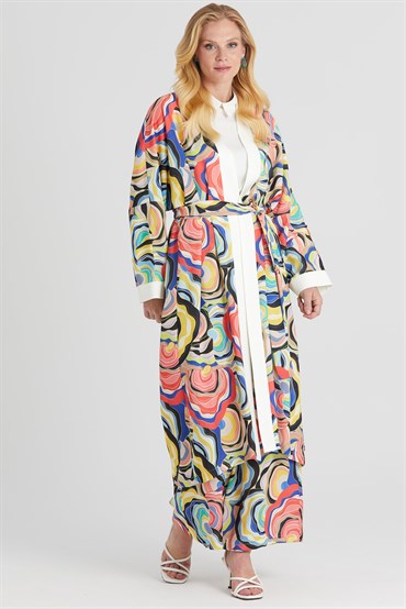 Ghisa Desenli Kimono Takım SAX KIRMIZI