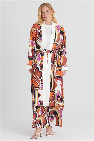Ghisa Desenli Kimono Takım SİYAH KİREMİT
