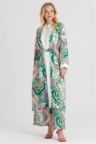 Ghisa Desenli Kimono Takım YEŞİL LİLA